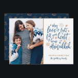 Cartes Pour Fêtes Annuelles Love and Light Hanukkah Photo Flat Card<br><div class="desc">A stylish and modern Hanukkah design in faux gold foil and dark blue.  Easy to customize with your own photo and text.</div>