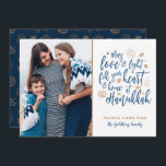Cartes Pour Fêtes Annuelles Love and Light Hanukkah Photo Flat Card<br><div class="desc">A stylish and modern Hanukkah design in faux gold foil and dark blue.  Easy to customize with your own photo and text.</div>