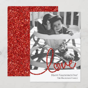 Cartes Pour Fêtes Annuelles Love Heart Script Photo moderne rouge et blanc