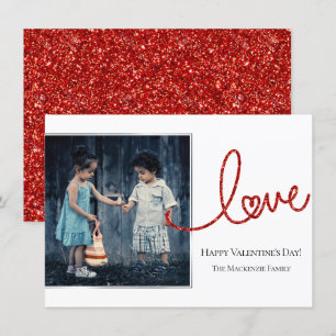 Cartes Pour Fêtes Annuelles Love Heart Script Photo moderne rouge et blanc