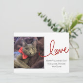 Cartes Pour Fêtes Annuelles Love Heart Script | Photo moderne rouge et blanc (Debout devant)