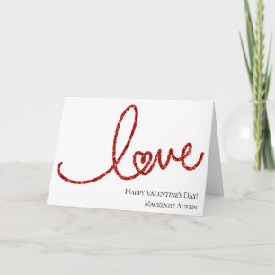 Cartes Pour Fêtes Annuelles Love Heart Script Simple typographie rouge sur b