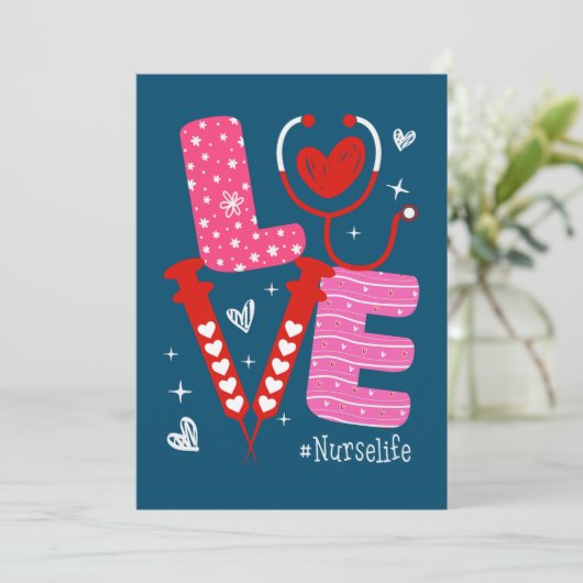 Cartes Pour Fêtes Annuelles LOVE Heart Stethoscope Nurse Life Funny Nurse (Debout devant)