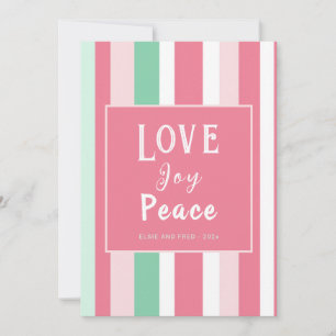 Cartes Pour Fêtes Annuelles Love Joy Peace Pink Mint Stripes Christmas Card
