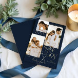 Cartes Pour Fêtes Annuelles Love Light Joy Star David Hanoukka Photo Collage<br><div class="desc">Elegant Hanoukka trois photo-collage carte avec un élégant design de typographie "Love Joy Light" en faux or. Des étoiles dorées brillantes créent l'étoile de David. Oeuvre de Moodthology Papery.</div>