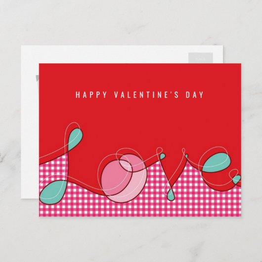 Cartes Pour Fêtes Annuelles Love Loop Calligraphy Plaid Checks Valentine's Day (Devant / Derrière)