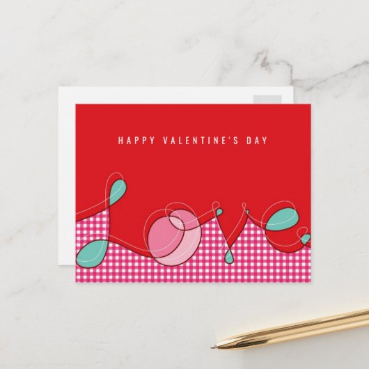 Cartes Pour Fêtes Annuelles Love Loop Calligraphy Plaid Checks Valentine's Day (Devant/Arrière en situation)