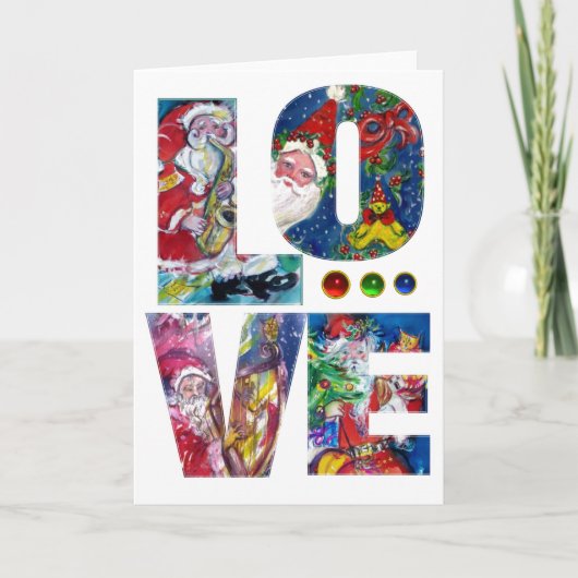 CARTES POUR FÊTES ANNUELLES LOVE MUSICAL XMAS PARTY / PÈRE NOËL AND SAX (Devant)