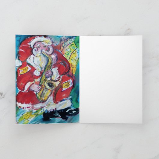 CARTES POUR FÊTES ANNUELLES LOVE MUSICAL XMAS PARTY / PÈRE NOËL AND SAX (Intérieur)