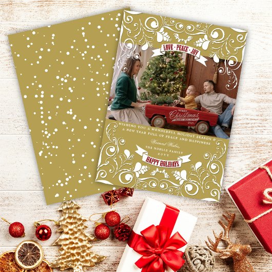 Cartes Pour Fêtes Annuelles Love Peace Joy Art Nouveau Floral Flourish Photo