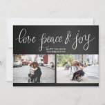 Cartes Pour Fêtes Annuelles Love Peace Joy Chalkboard Vacances Script Deux pho<br><div class="desc">Love Peace Joy Chalkboard Vacances Script Deux photos</div>