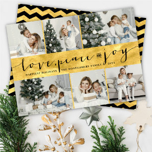 Cartes Pour Fêtes Annuelles Love Peace Joy Golden Band Stylish 6 Photo Collage