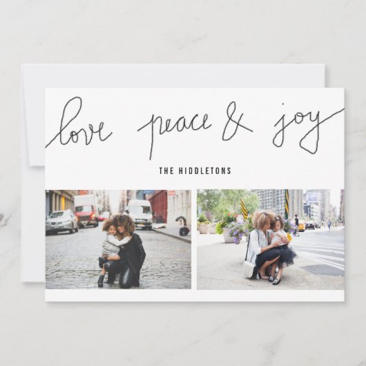 Cartes Pour Fêtes Annuelles Love Peace Joy Modern Holiday Script Two Photo (Devant)