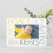 Cartes Pour Fêtes Annuelles Love Peace Joy Tiny Kisses 1er Noël de bébé (Debout devant)