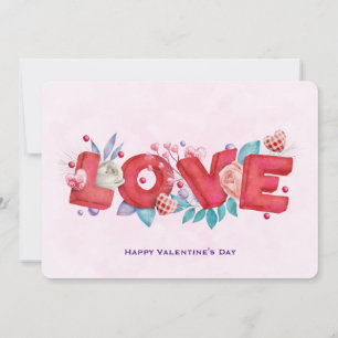 Cartes Pour Fêtes Annuelles Love Text Bold Block Police Aquarelle Valentine's