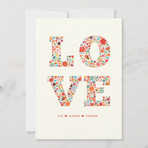 Cartes Pour Fêtes Annuelles "LOVE You, Always, Forever" Amour Floral Rétro