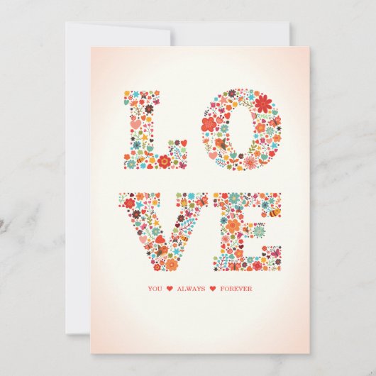 Cartes Pour Fêtes Annuelles "LOVE You, Always, Forever" Amour Floral Rétro (Devant)