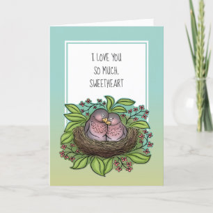 Cartes Pour Fêtes Annuelles Lovebirds à Nest Couple Anniversaire ou Valentine