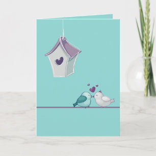 Cartes Pour Fêtes Annuelles Lovebirds et Birdhouse