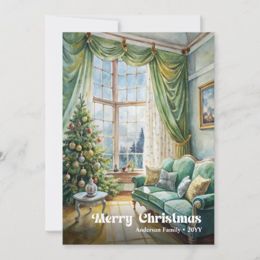 Cartes Pour Fêtes Annuelles Lovely painted Christmas scene with festive glow (Devant)