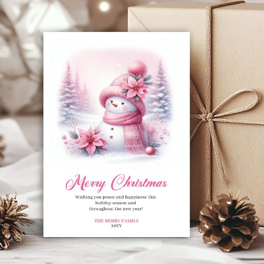 Cartes Pour Fêtes Annuelles Lovely pink snowman Christmas kids card editable