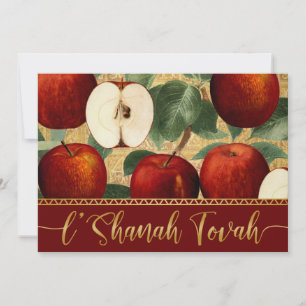 Cartes Pour Fêtes Annuelles L'Shanah Tovah Rosh Hashanah Pommes Rouges Vintage