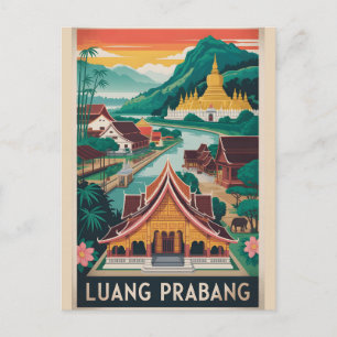 Cartes Pour Fêtes Annuelles Luang Prabang Laos Affiche de voyage rétro Art