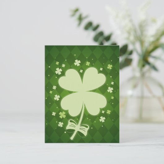 Cartes Pour Fêtes Annuelles Lucky Green Diamond Four Leaf Ribbon Clover (Debout devant)