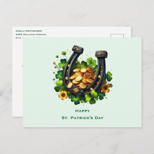 Cartes Pour Fêtes Annuelles Lucky Horseshoe & Gold Coins St. Patrick's Day (Devant / Derrière)