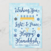 Cartes Pour Fêtes Annuelles Lumière et paix Hanoukka heureux (Devant / Derrière)