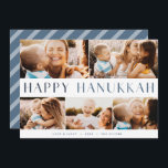 Cartes Pour Fêtes Annuelles Lumière moderne | Elegant Hanoukka 5 Photo Collage<br><div class="desc">Partagez la joie d'Hanoukka avec ces cartes de collage photo colorées avec 5 de vos photos préférées de paysage ou horizontales orientées. "Happy Hanoukka" apparaît à travers le centre dans le type bicolor moderne, avec votre nom de famille, accueil personnalisé (montré avec "amour et lumière") et l'année le long du...</div>