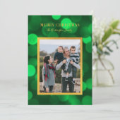 Cartes Pour Fêtes Annuelles Lumières Bokeh Vert Emeraude Or Joyeux Noël (Debout devant)