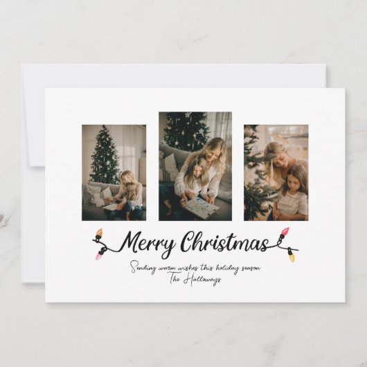 Cartes Pour Fêtes Annuelles Lumières de chaîne simples 3 Photo Noël  (Devant)