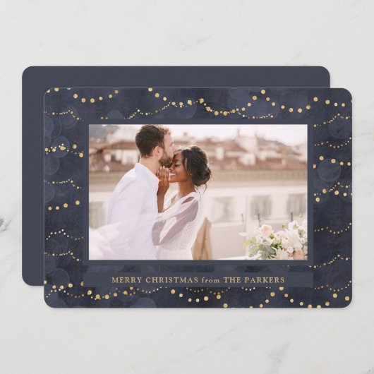 Cartes Pour Fêtes Annuelles Lumières de fée d'or | Élégant Noël d'une photo (Devant / Derrière)