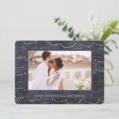 Cartes Pour Fêtes Annuelles Lumières de fée d'or | Élégant Noël d'une photo (Debout devant)