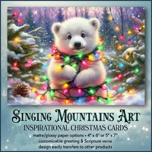 Cartes Pour Fêtes Annuelles Lumières de fête de Noël chrétien de l'ours polair
