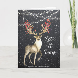 Cartes Pour Fêtes Annuelles Lumières de neige de cerfs communs d'hiver de