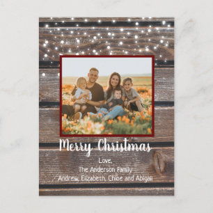 Cartes Pour Fêtes Annuelles Lumières de Noël à cordes en bois rustique avec ph