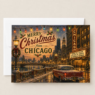 Cartes Pour Fêtes Annuelles Lumières de Noël de la Route 66 de Chicago Vintage