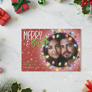 Cartes Pour Fêtes Annuelles Lumières de Noël modernes Merry & Bright rouges