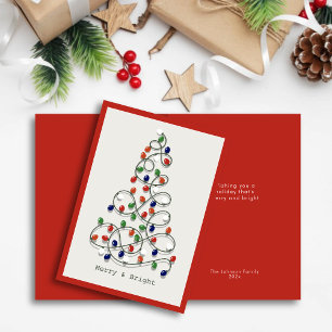 Cartes Pour Fêtes Annuelles Lumières de Noël Rouges Vintage Merry & Bright