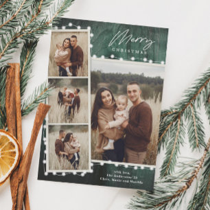 Cartes Pour Fêtes Annuelles Lumières de Noël Rustiques 4 Collage de Photos