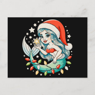 Cartes Pour Fêtes Annuelles Lumières de Noël Sirène Chapeau de Père Noël Fille