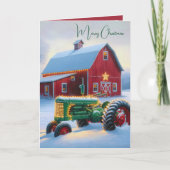 Cartes Pour Fêtes Annuelles Lumières de Noël sur un tracteur agricole vert (Devant)