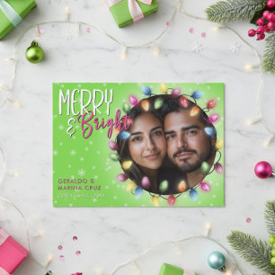Cartes Pour Fêtes Annuelles Lumières de Noël vertes modernes Merry & Bright