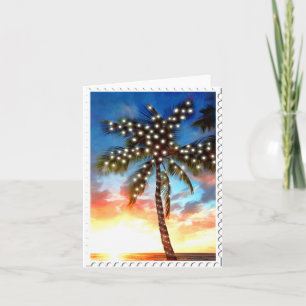 Cartes Pour Fêtes Annuelles Lumières de palmiers de vacances au coucher du sol