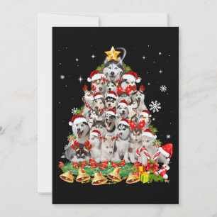 Cartes Pour Fêtes Annuelles Lumières de sapin de Noël husky sibérien   chien N