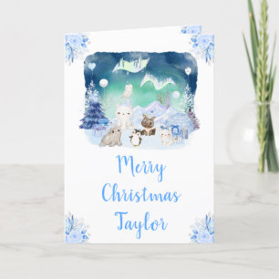 Cartes Pour Fêtes Annuelles Lumières du Nord Animaux arctiques Joyeux Noël