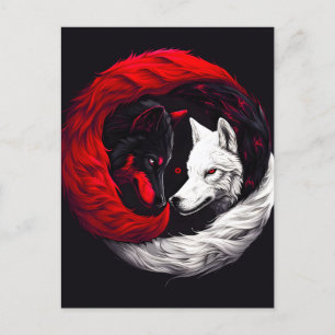 Cartes Pour Fêtes Annuelles Lune Crimson Loup blanc rouge