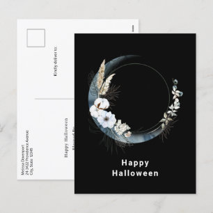 Cartes Pour Fêtes Annuelles Lune de croissant bleu avec fleurs blanches Hallow